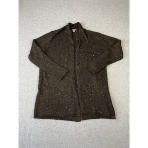 J.Jill Cardigan Sweater Womens L Brown Sequin Sparkle Open Front‎ Mohair Blend
